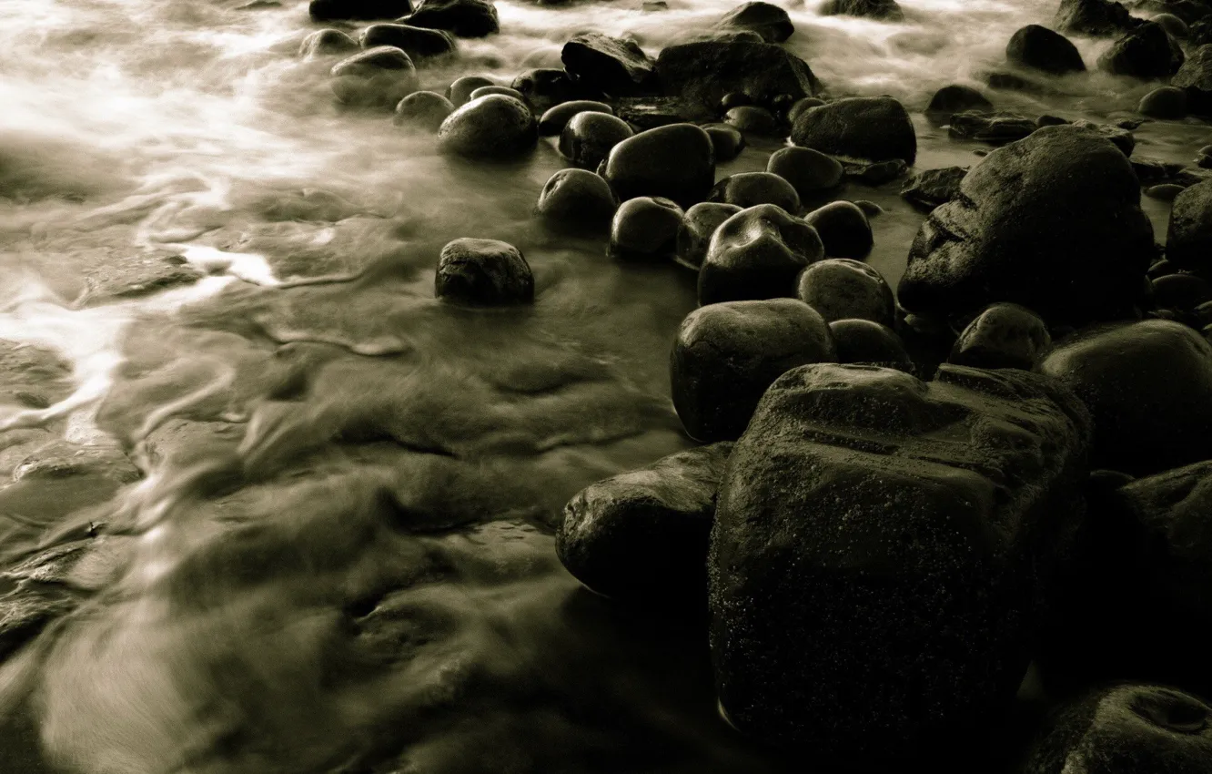 Фото обои вода, камни, серый