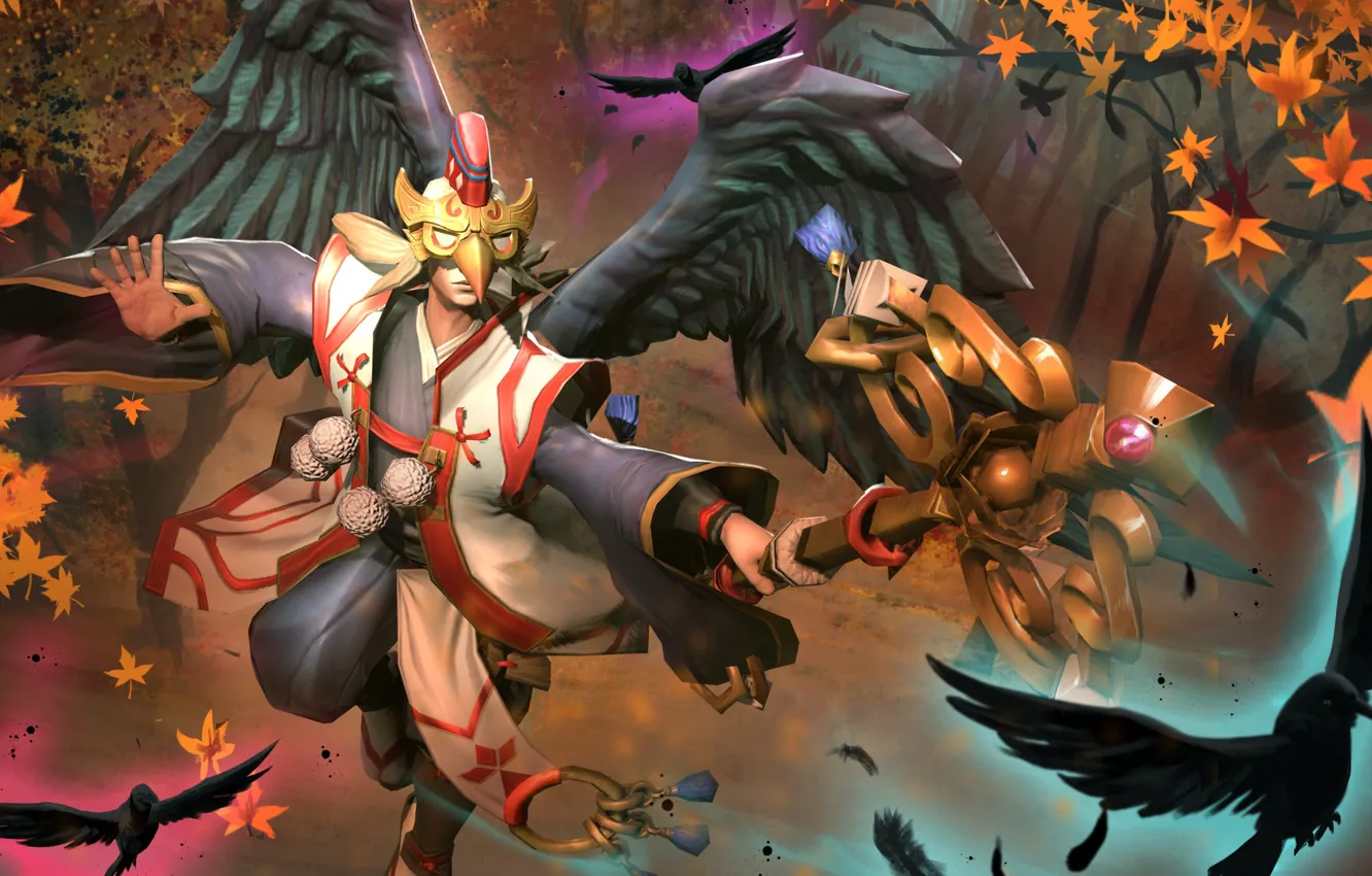 Фото обои крылья, маска, посох, hon, art, Heroes of Newerth, prophet, Prince Prophet