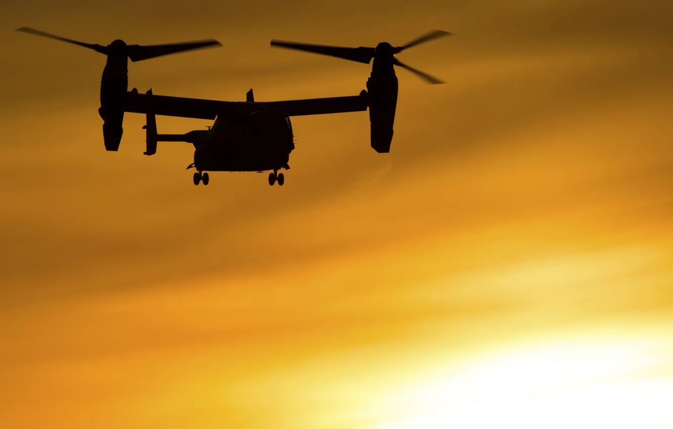 Фото обои рассвет, силуэт, Osprey, Bell CV-22B