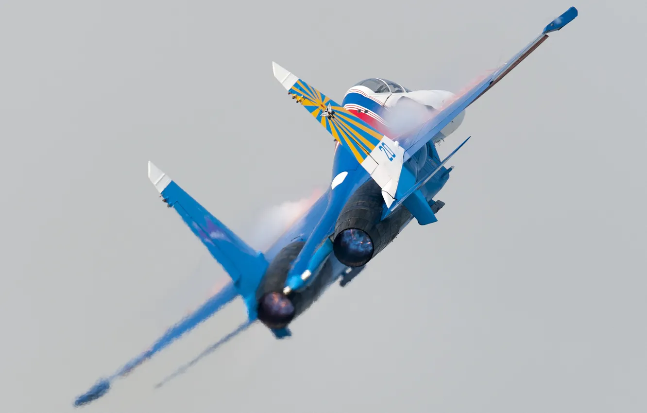 Фото обои небо, полет, истребитель, Су-27