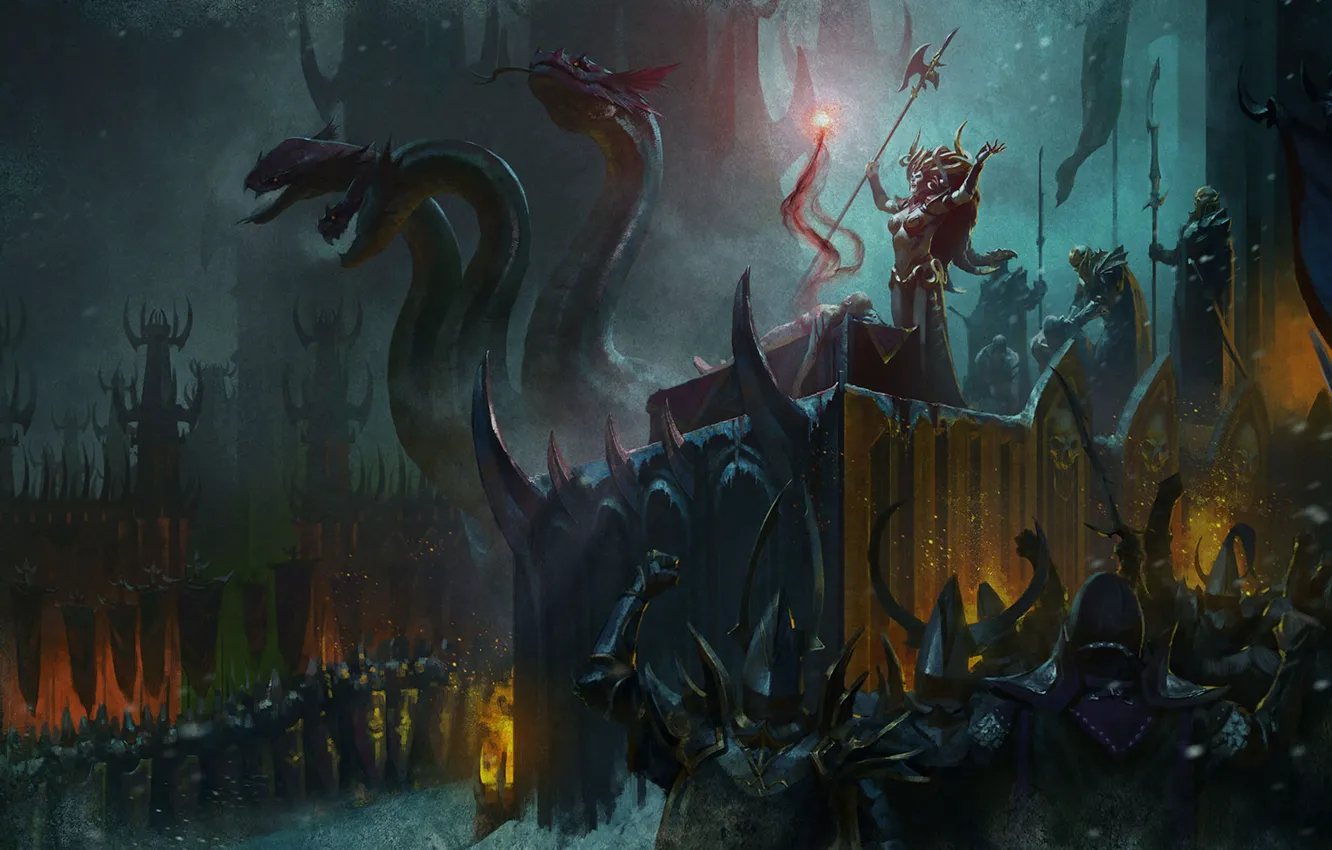 Фото обои Warhammer, army, hydra, Total War Warhammer II, Age of Sigmar, Dark elves