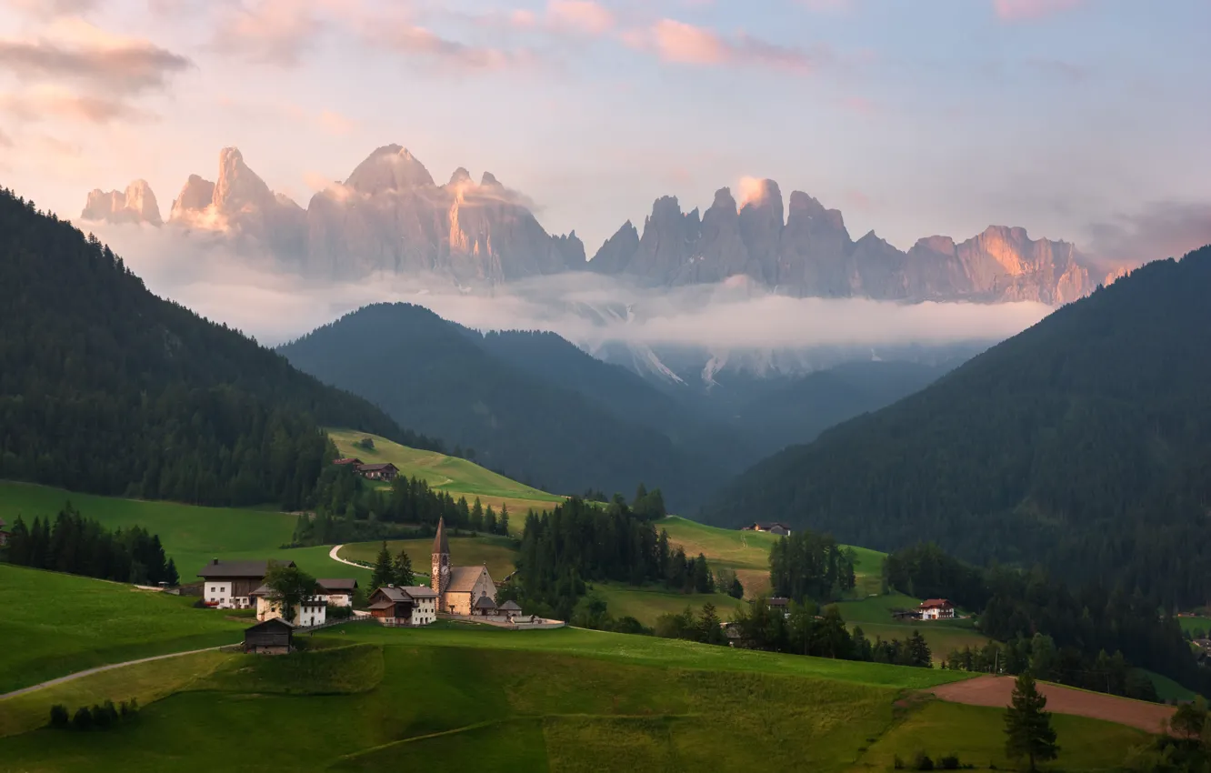 Фото обои туман, Альпы, домик