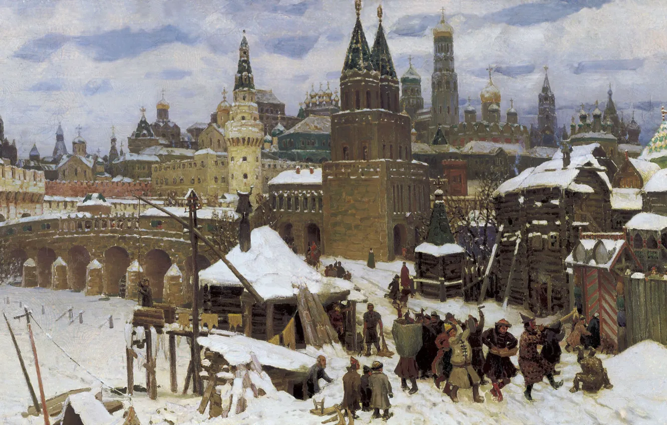 Фото обои холст, 1901, Москва конца XVII века, Аполлинарий ВАСНЕЦОВ, (1856-1933), Всехсвятский каменный мост