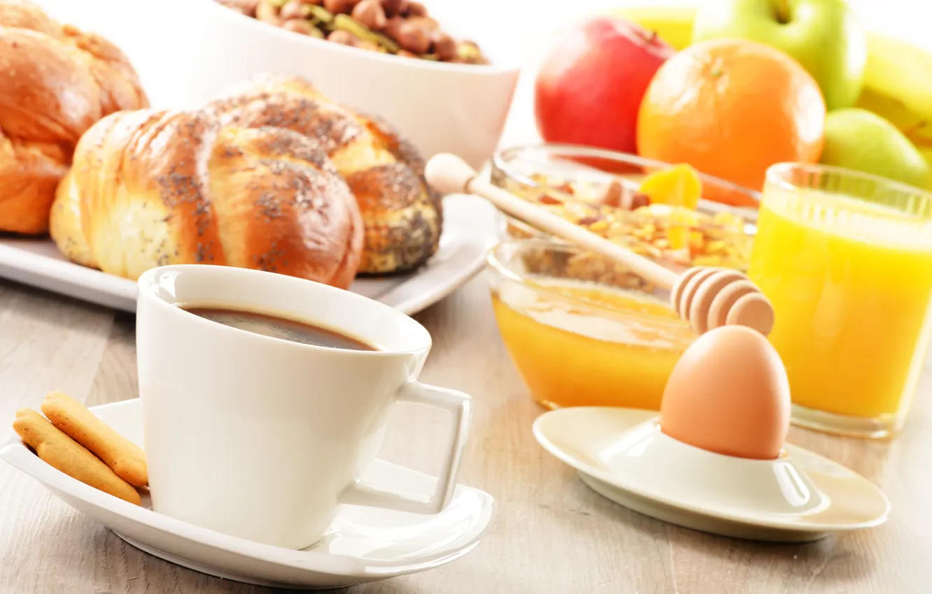 Фото обои яйцо, кофе, завтрак, сок, juice, rolls, eggs, coffee