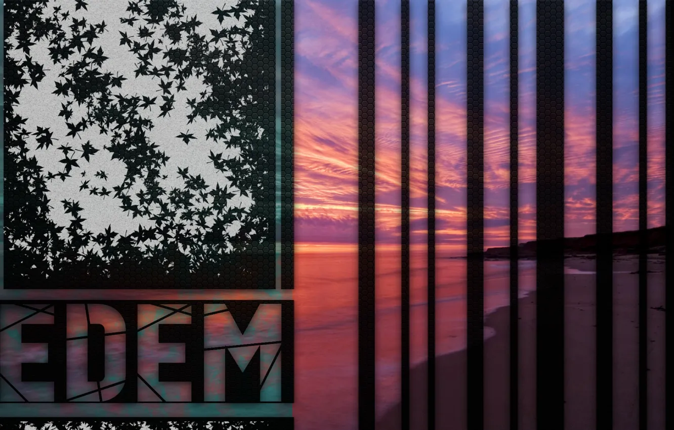 Фото обои море, пляж, линии, закат, синий, красный, рай, red