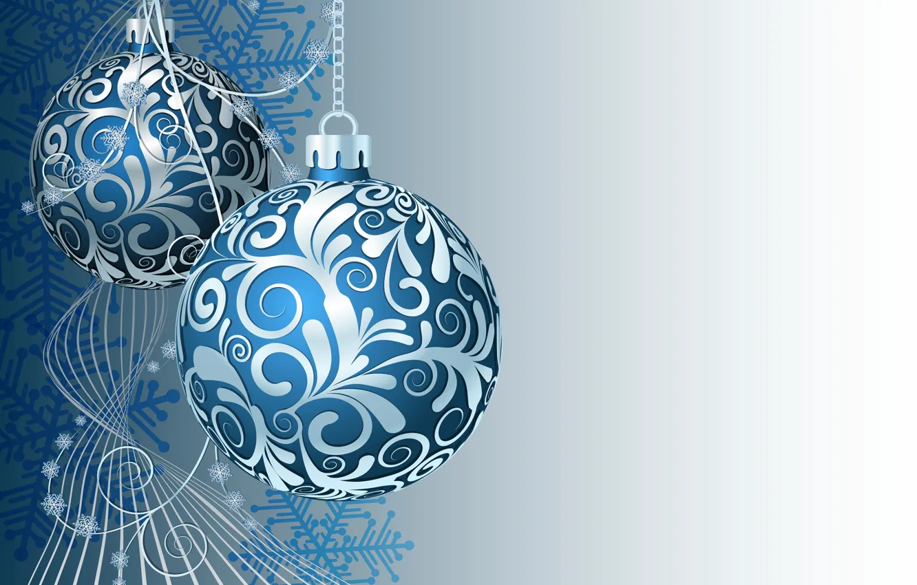 Фото обои снежинки, шары, графика, новый год, вектор