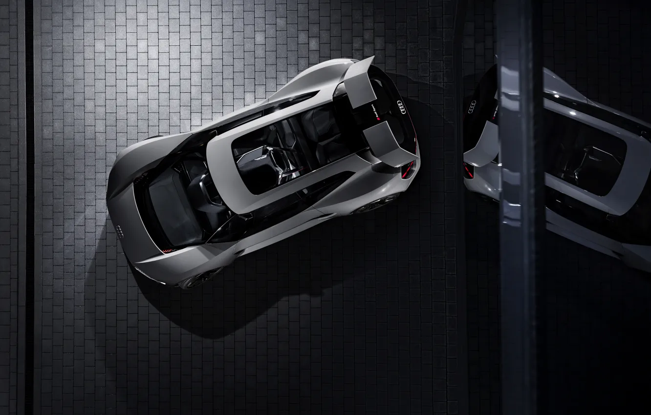 Фото обои отражение, серый, Audi, вид сверху, 2018, PB18 e-tron Concept