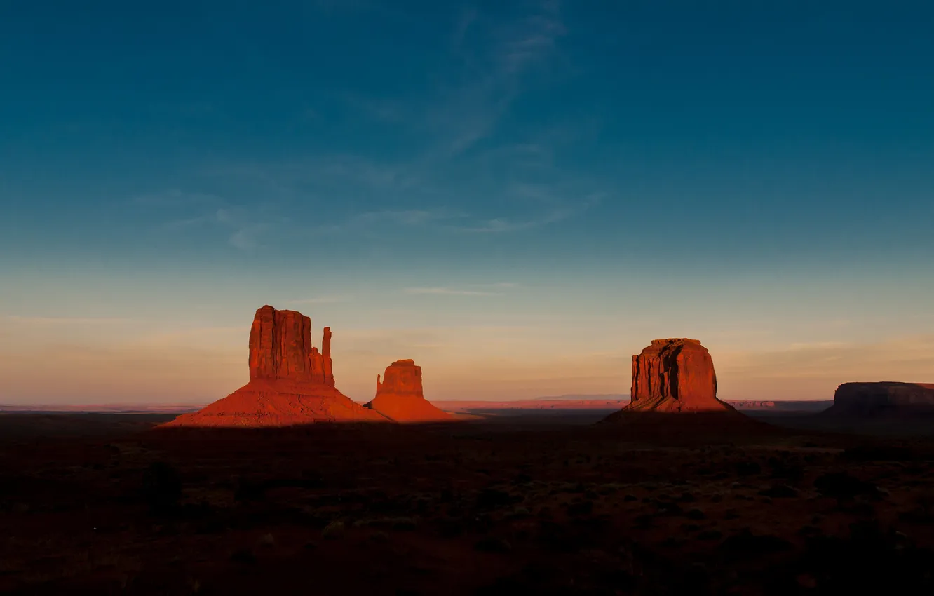 Фото обои закат, камни, скалы, пустыня, США