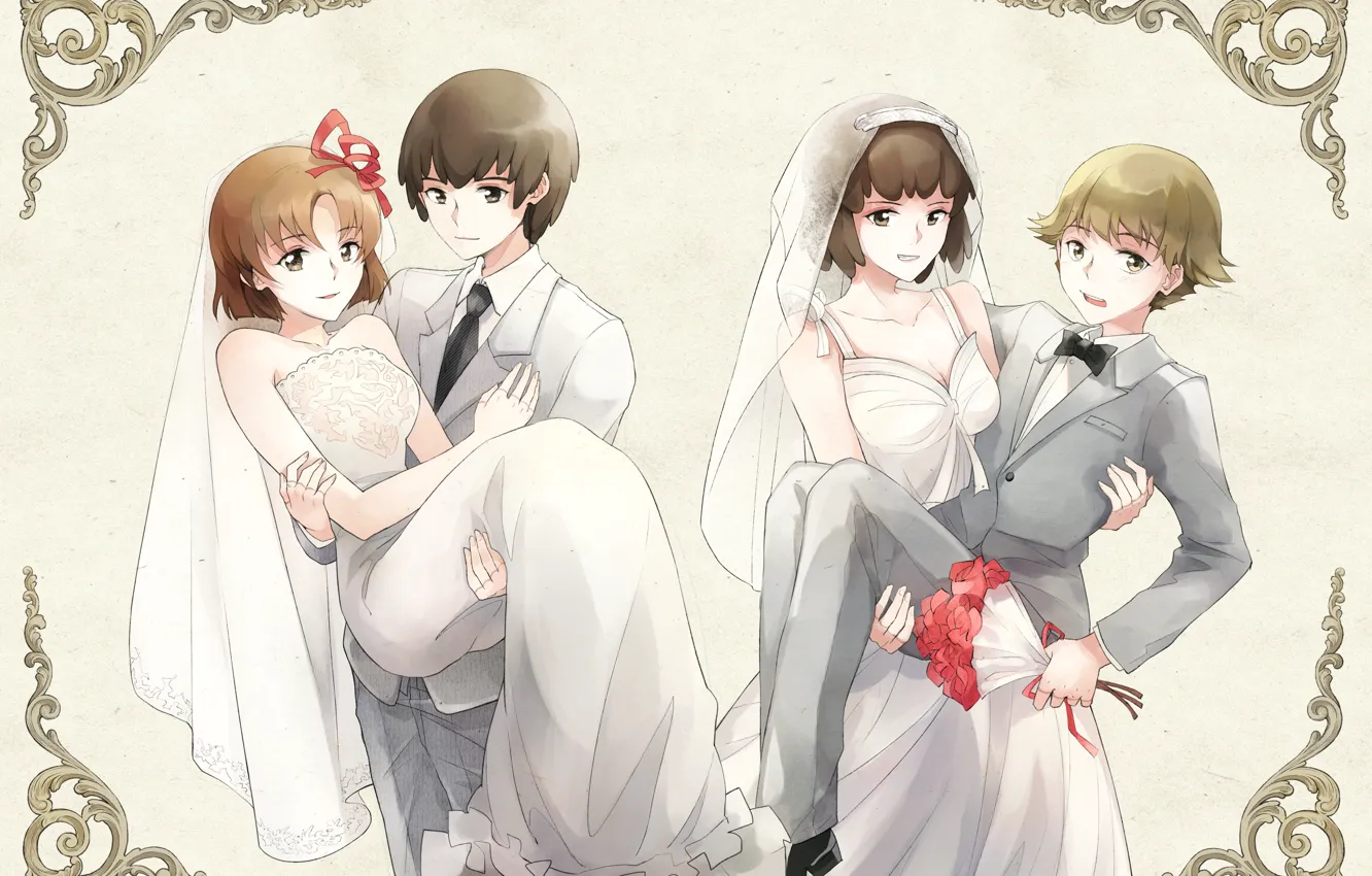 Фото обои свадьба, невесты, Mobile Suit Gundam, женихи