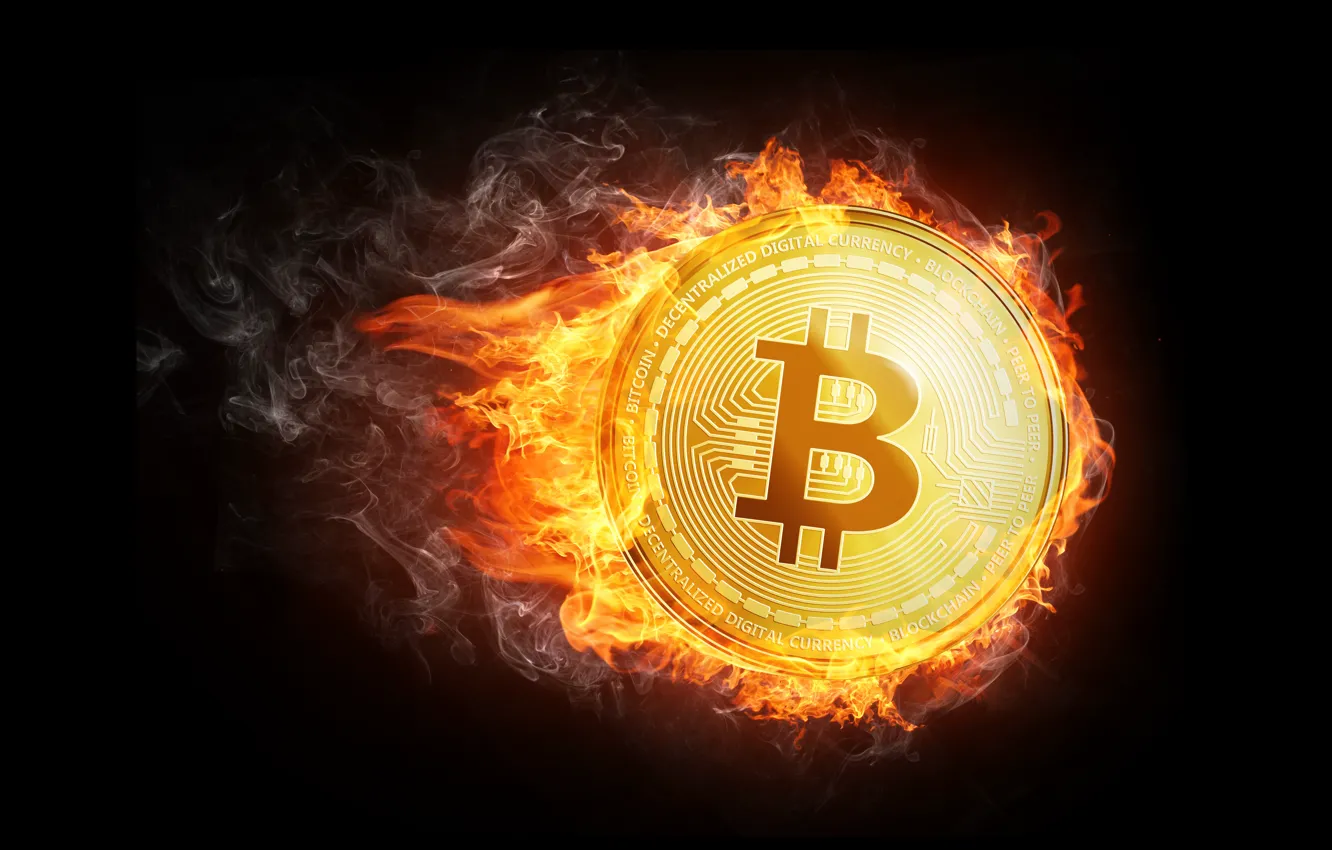 Фото обои огонь, пламя, дым, fire, монета, fon, coin, bitcoin