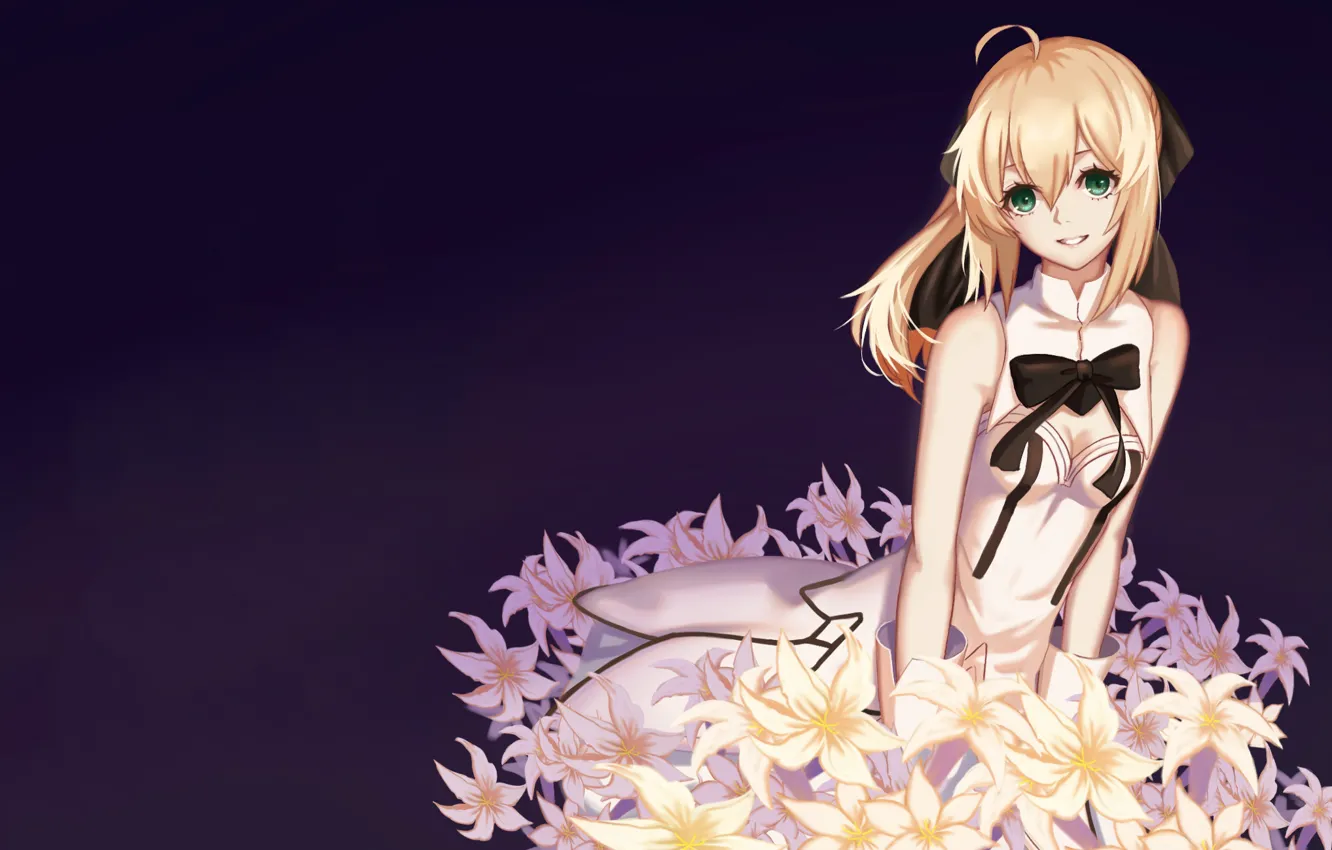 Фото обои цветы, лилии, сейбер, Fate / Stay Night, Судьба Ночь схватки