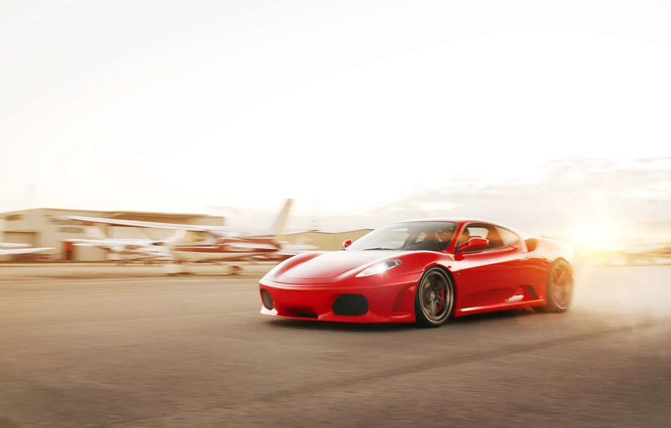 Фото обои солнце, красный, скорость, F430, Ferrari, red, феррари, блик