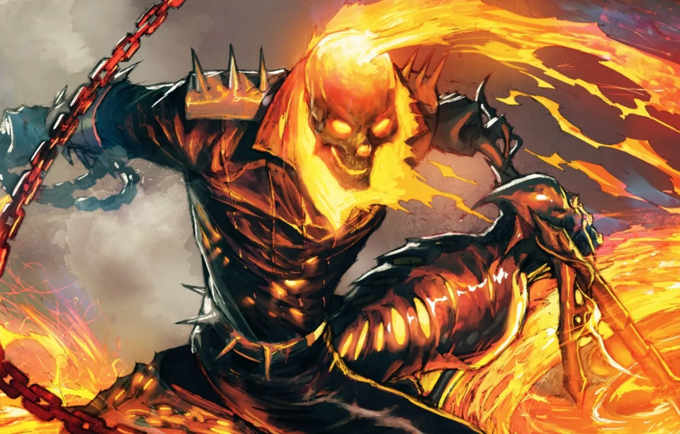 Фото обои fire, skull, flame, Ghost Rider, Marvel, comics, hell, blaze