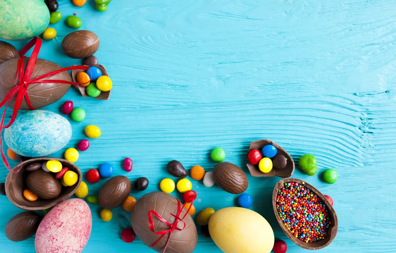 Фото обои яйца, конфеты, пасха, Праздник, шоколадные яйца
