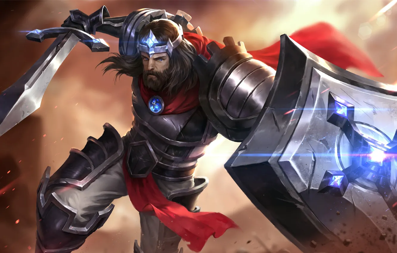 Фото обои крест, меч, щит, кристал, art, плащь, король, Heroes of Newerth