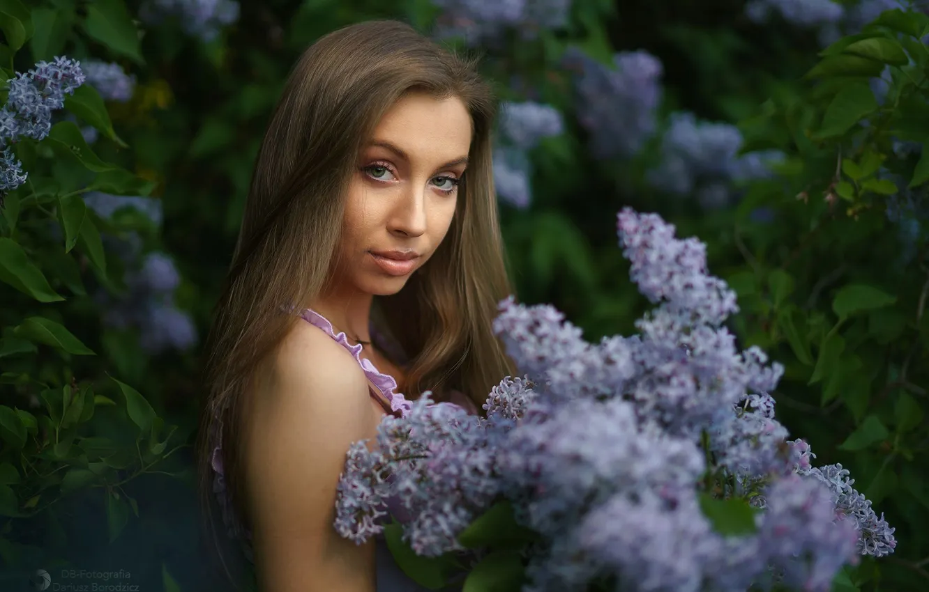 Фото обои взгляд, девушка, сирень, Ania, Borodzicz Dariusz