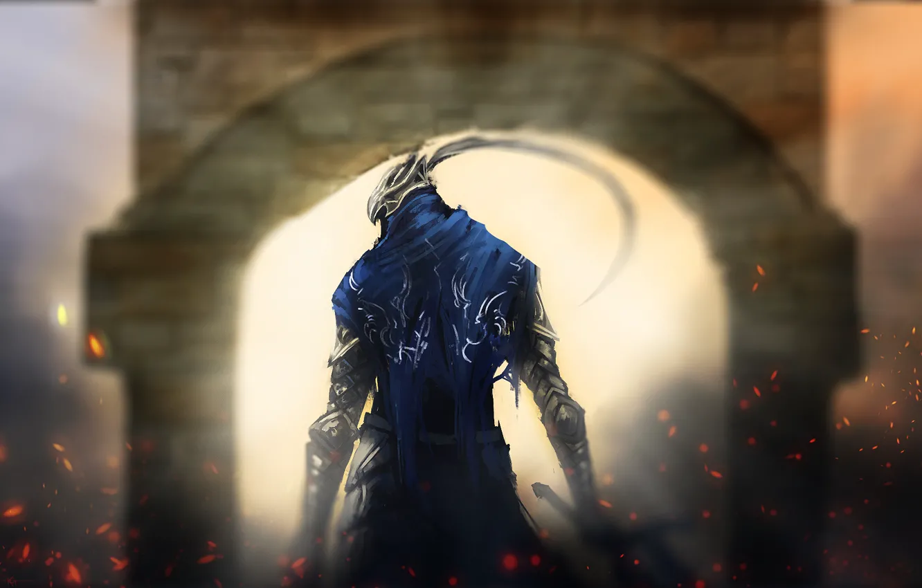 Фото обои рыцарь, врата, art, dark souls