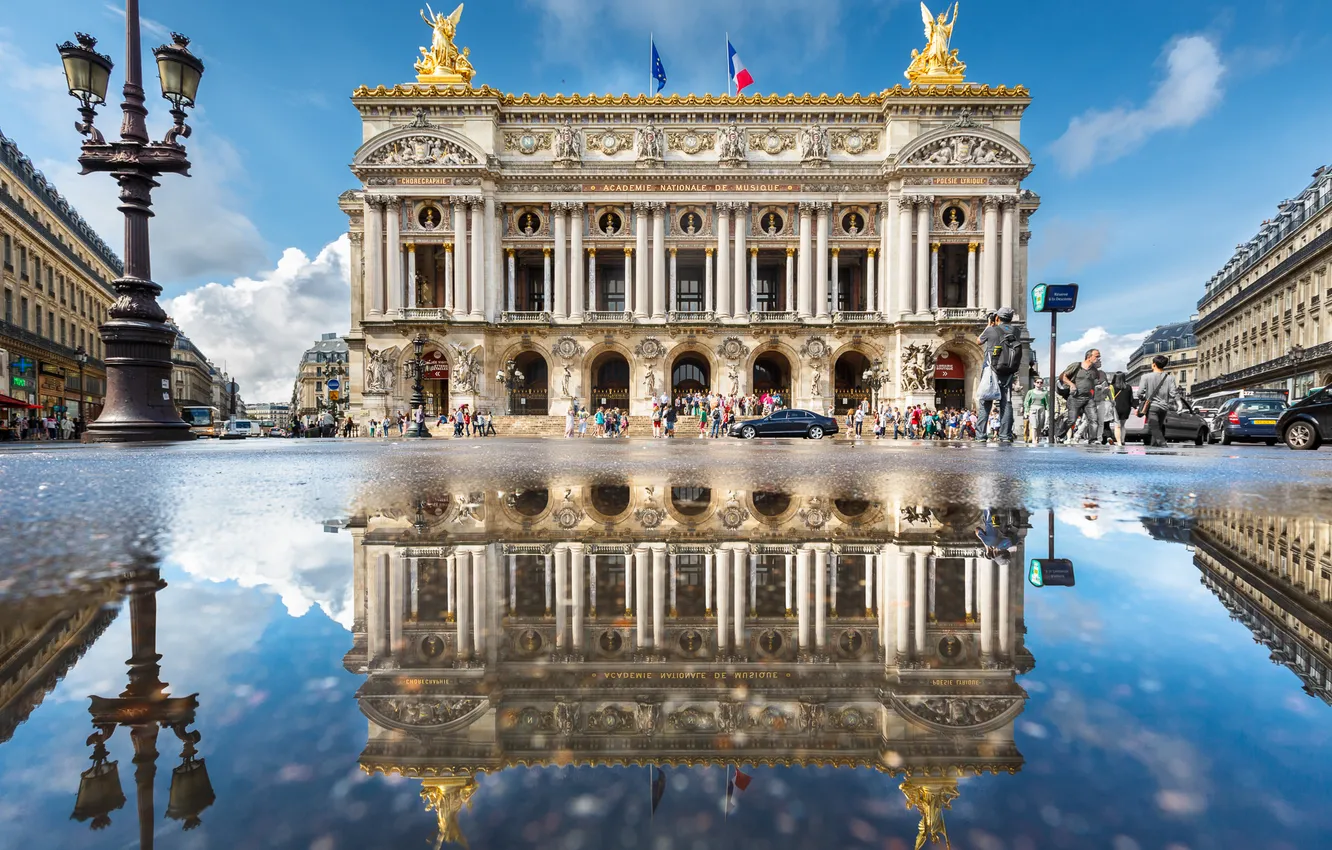 Фото обои отражение, Франция, Париж, театр, опера