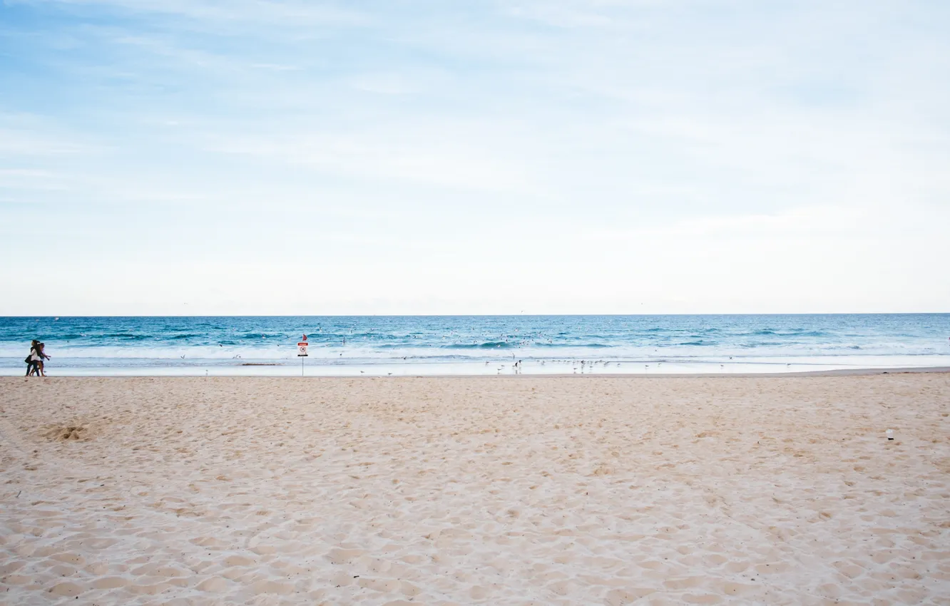 Фото обои песок, море, пляж, небо, вода, океан, горизонт