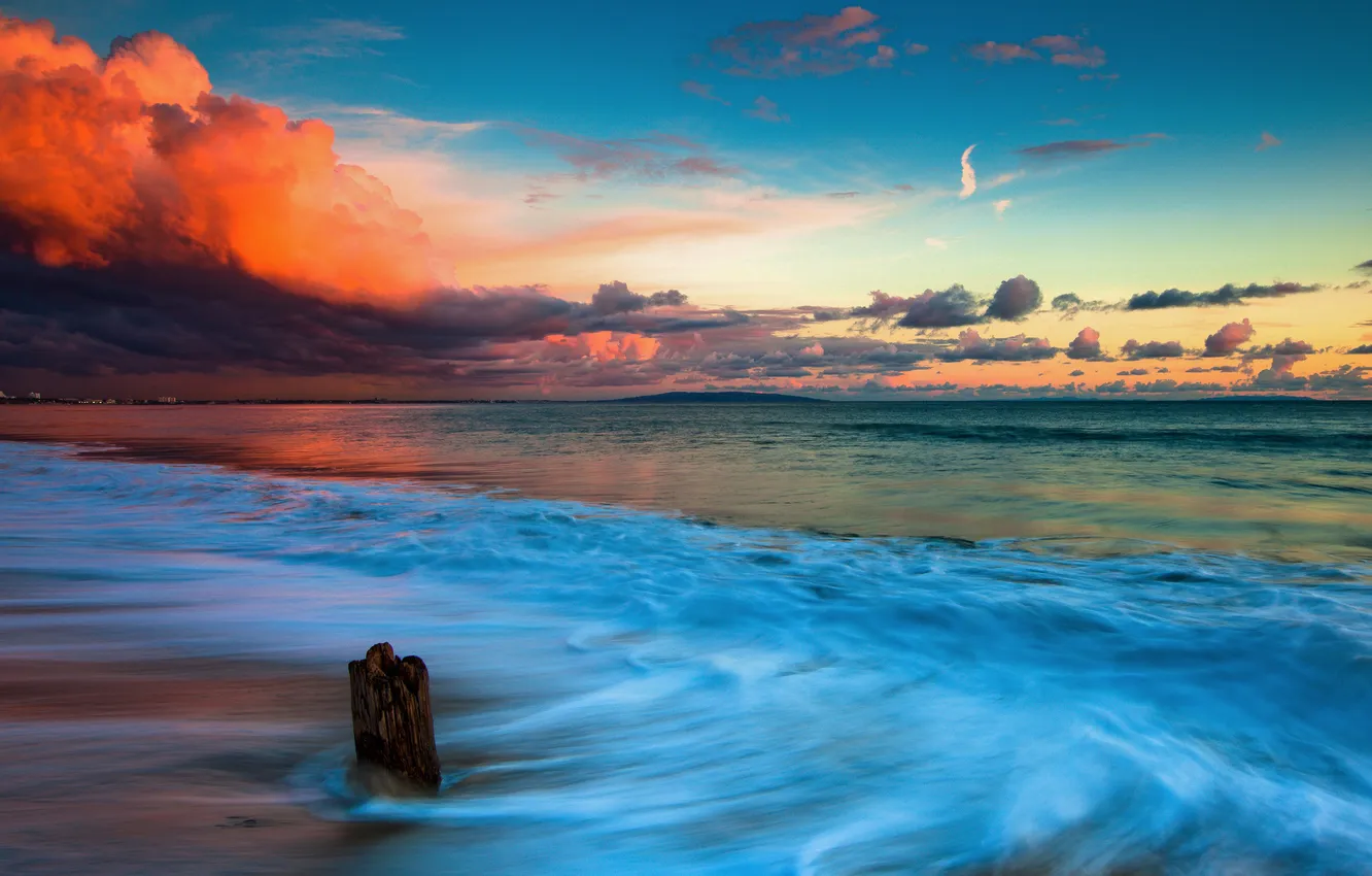 Фото обои пляж, небо, облака, закат, океан, california