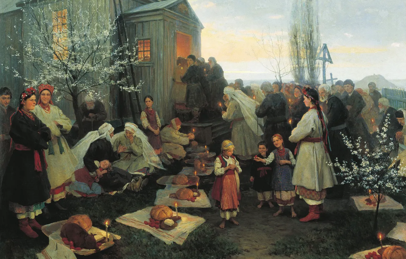 Фото обои праздник, масло, картина, Пасха, холст, Николай Пимоненко