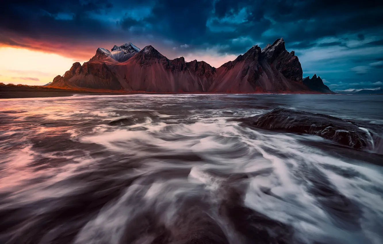 Фото обои море, природа, скалы, Iceland, Vestrahorn