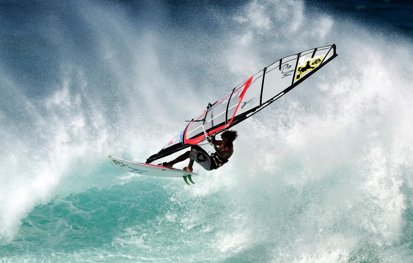 Фото обои брызги, океан, спорт, волна, Виндсёрфинг, Windsurfing