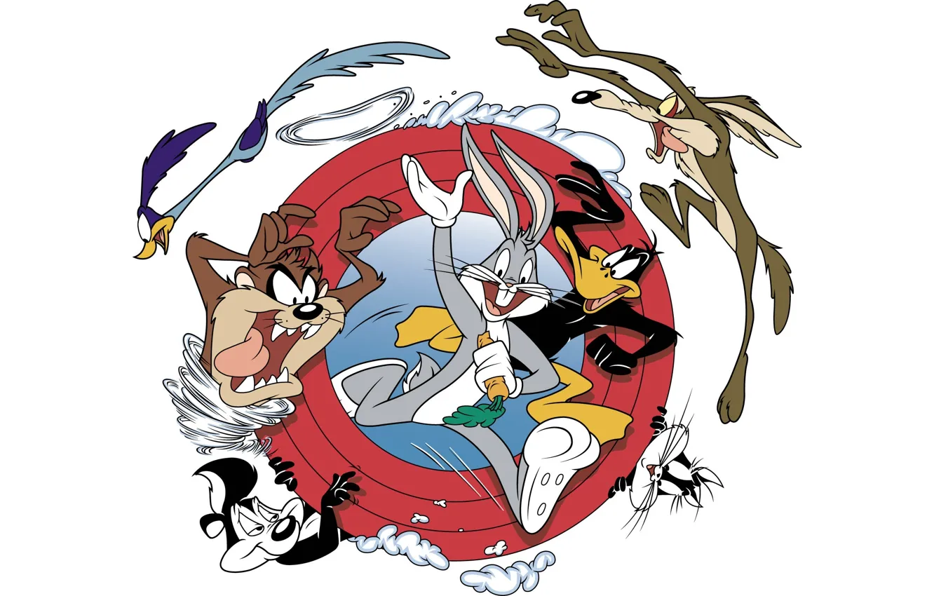 Фото обои Daffy Duck, Тасманский дьявол, Даффи Дак, Looney Tunes, Багз Банни, Bugs Bunny, Road Runner, Tasmanian …
