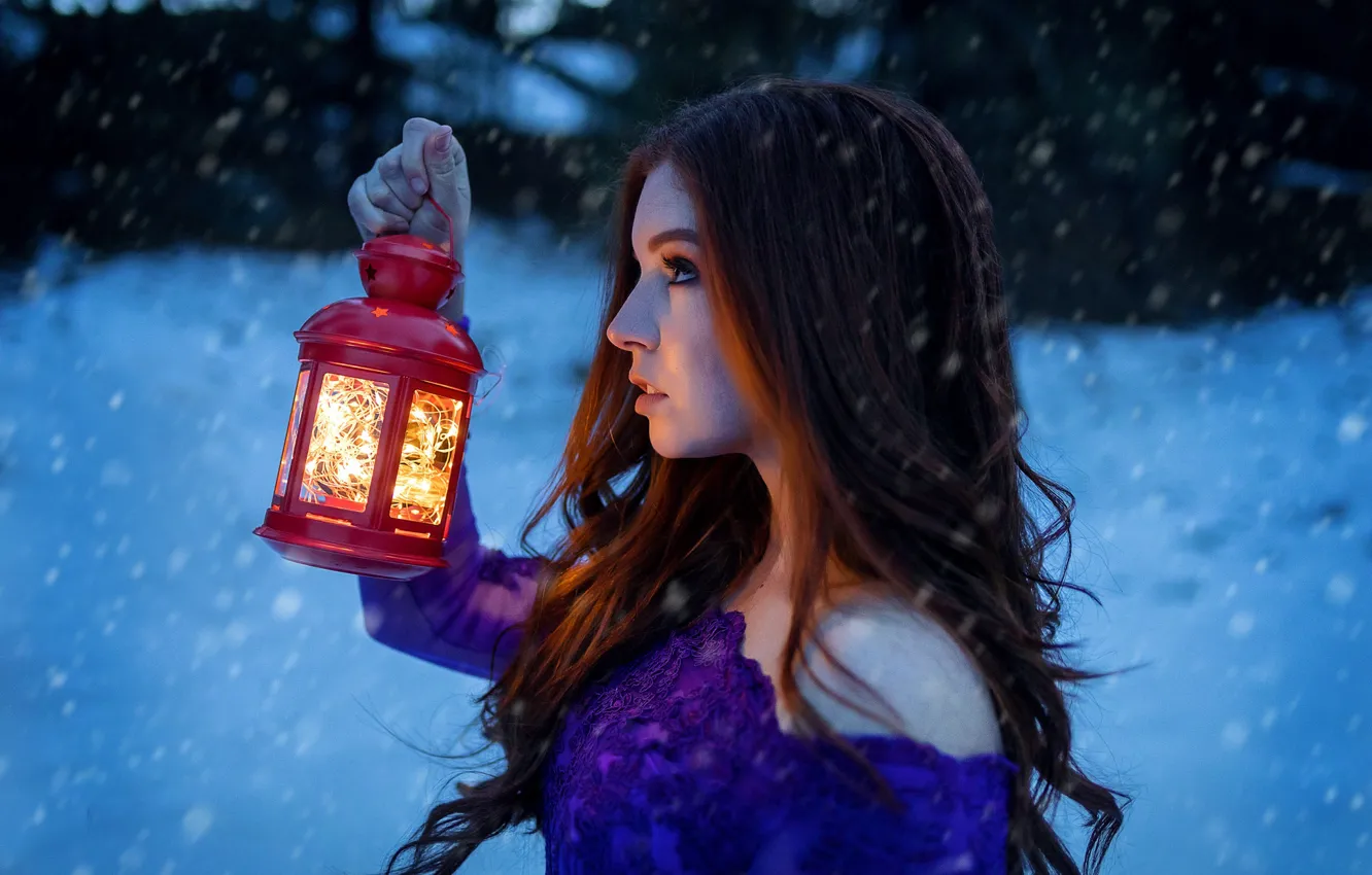 Фото обои girl, Model, long hair, photo, eyes, winter, snow, mood