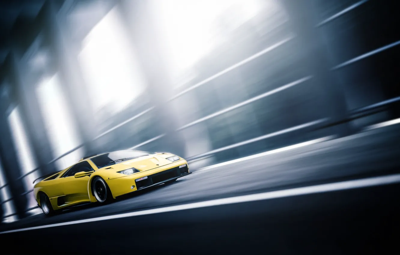 Фото обои Авто, Желтый, Lamborghini, Машина, Скорость, Движение, Car, Автомобиль