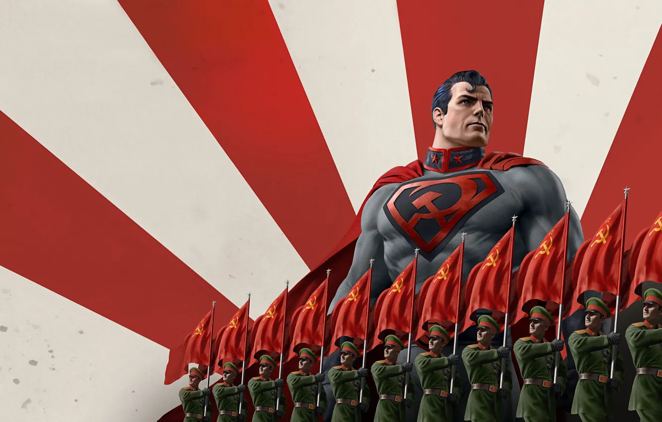 Фото обои Солдаты, USSR, СССР, Супермен, Воины, Супергерой, Арт, Art