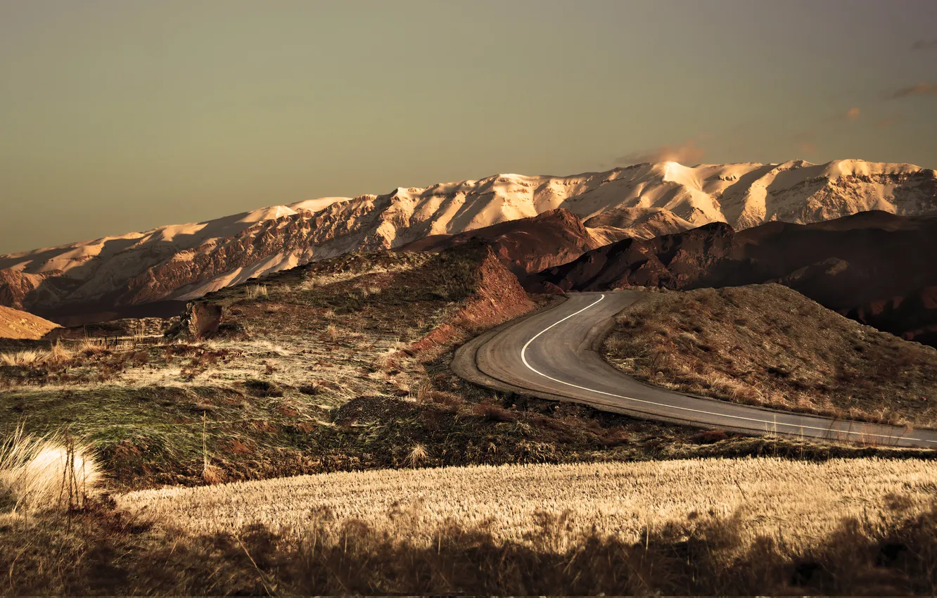 Фото обои дорога, поле, горы, природа, Иран, Iran