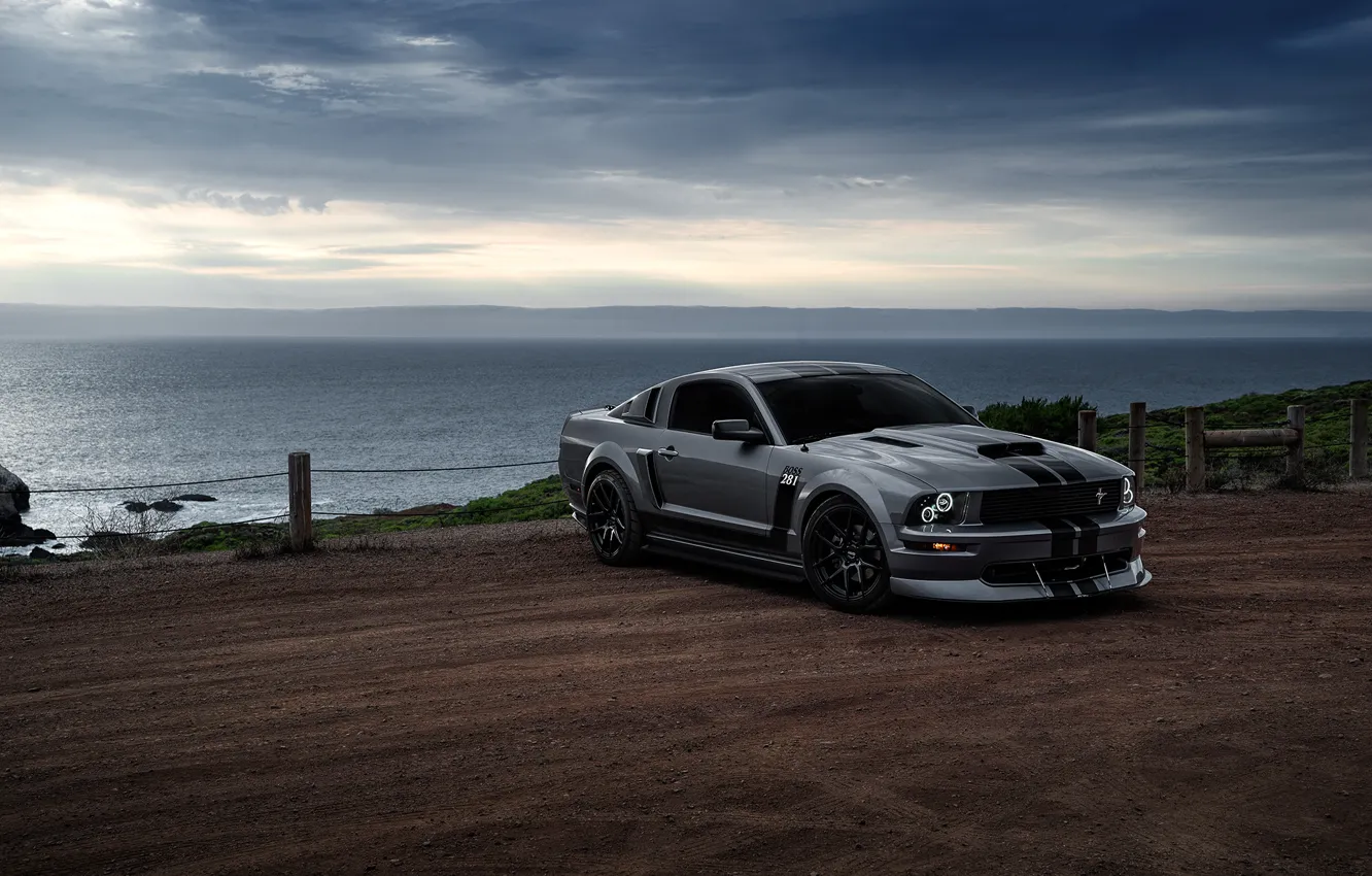 Фото обои Mustang, Ford, Muscle, Car, Front, Grey, San Francisco, Boss