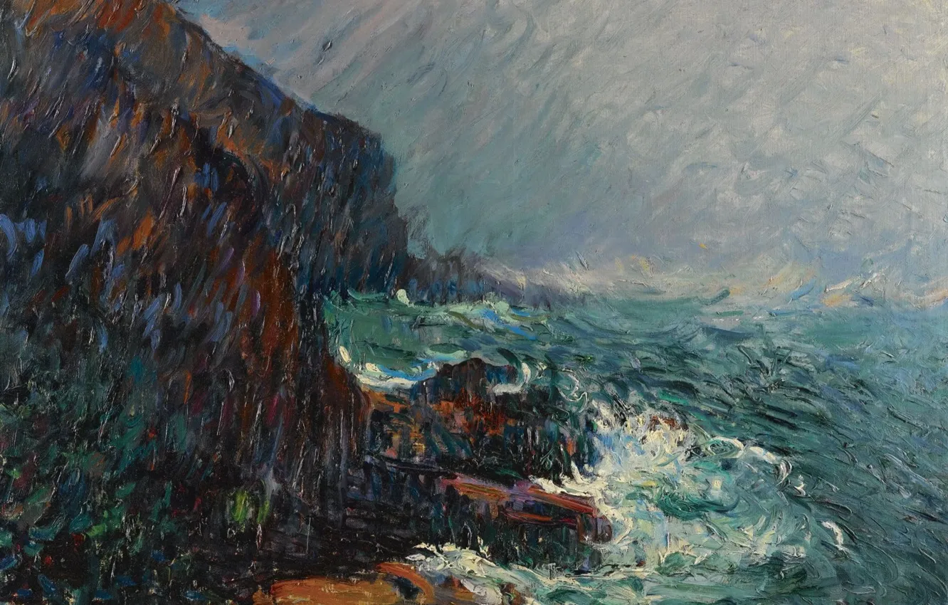 Фото обои море, пейзаж, картина, Гюстав Луазо, Gustave Loiseau, Скалы в Нормандии