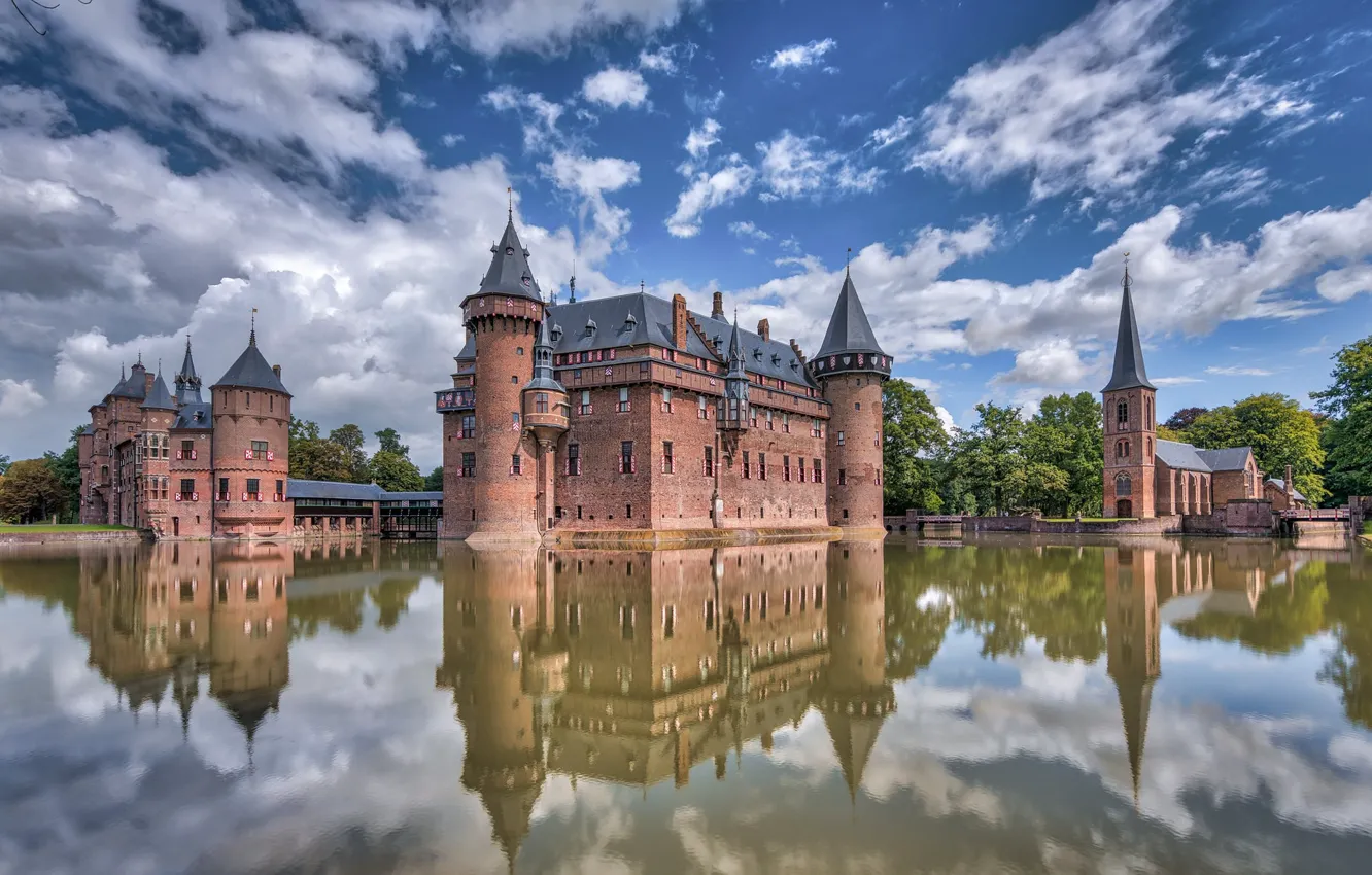 Фото обои озеро, замок, Haar Castle