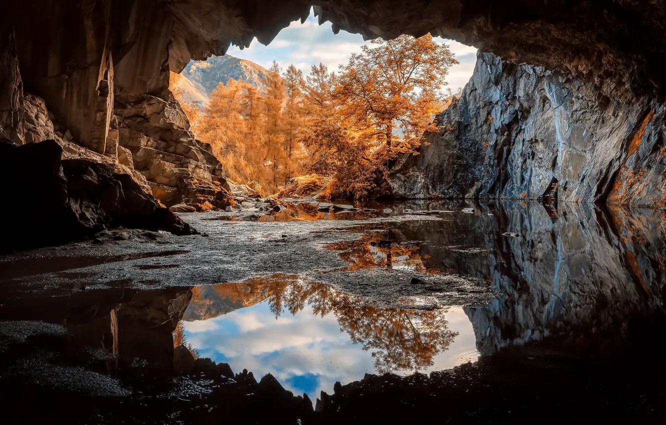 Фото обои осень, природа, пещера