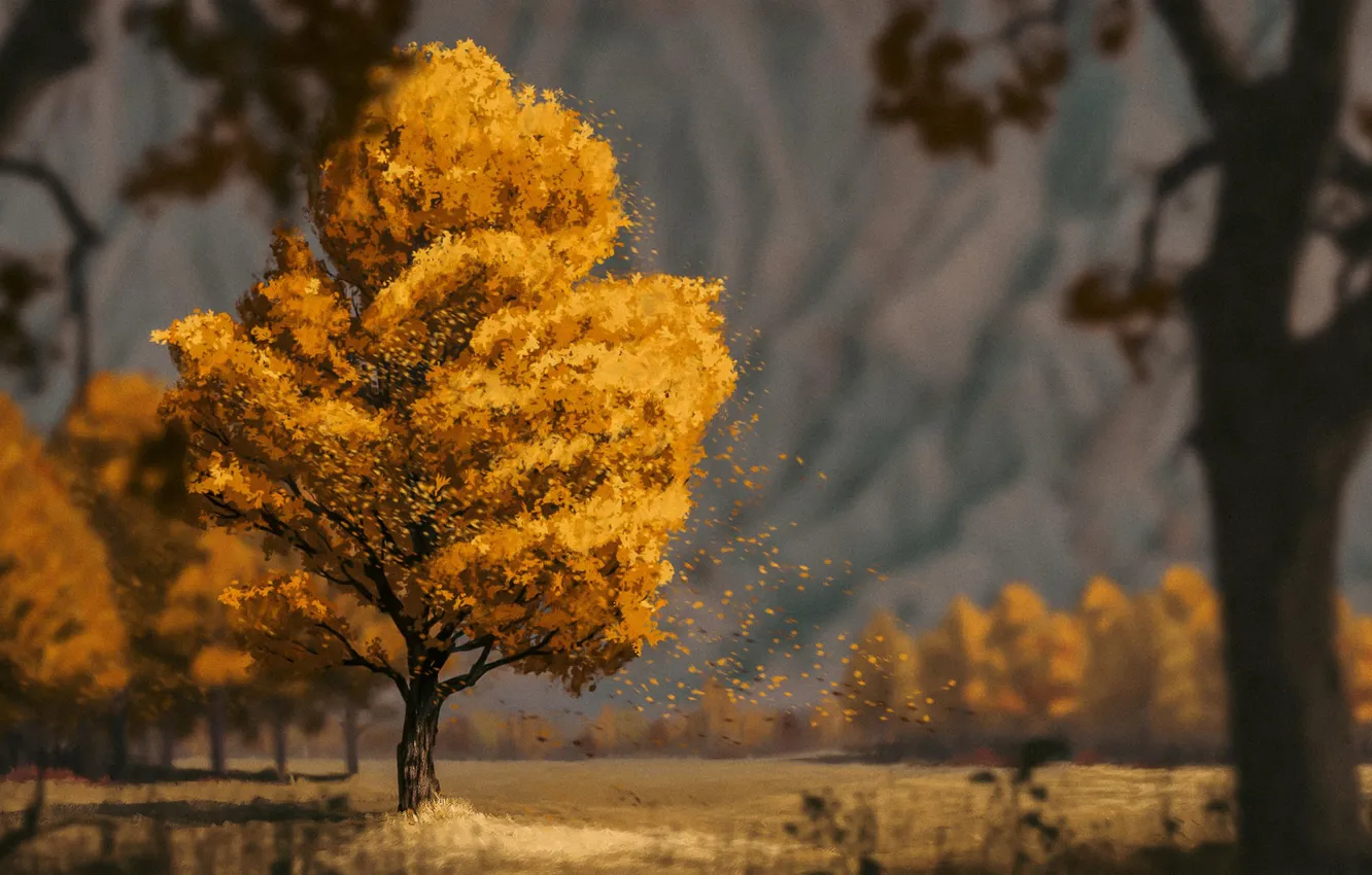 Фото обои yellow, leaves, tree