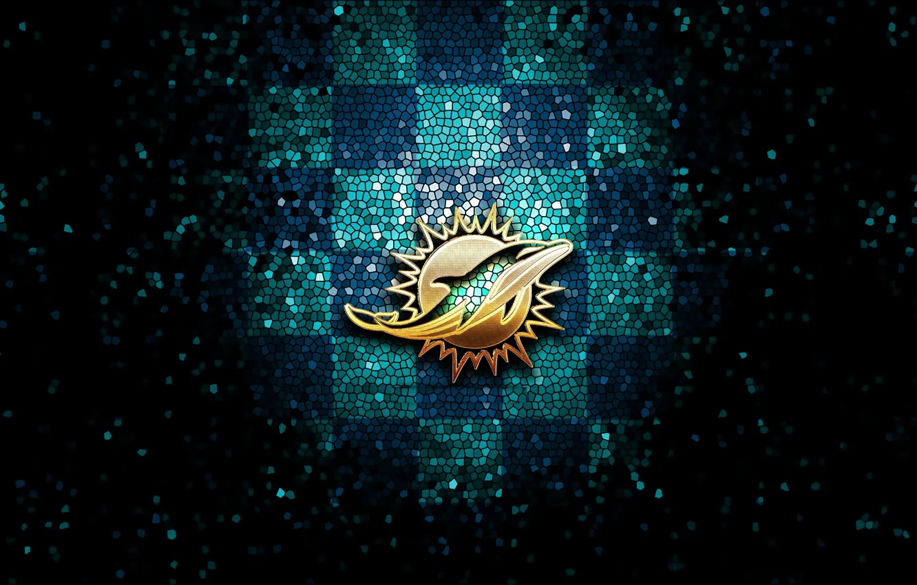 Фото обои wallpaper, logo, Sport, nfl, glitter, checkered, Miami Dolphins