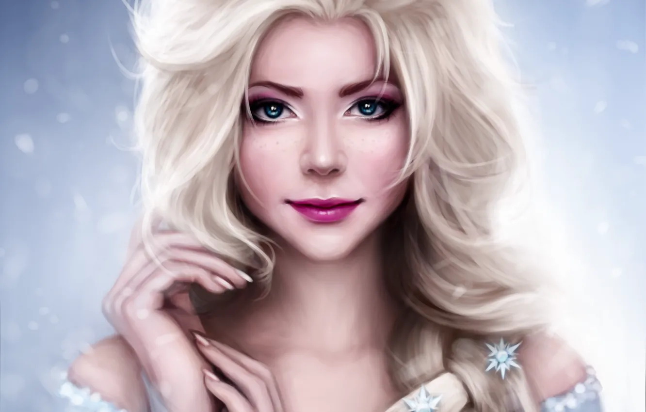 Фото обои девушка, снежинки, руки, арт, коса, Mochifin, Elsa, FROZEN
