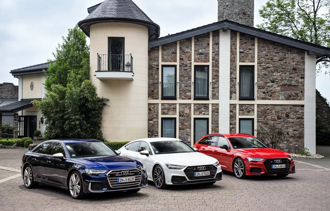 Фото обои авто, Audi, особняк, трое