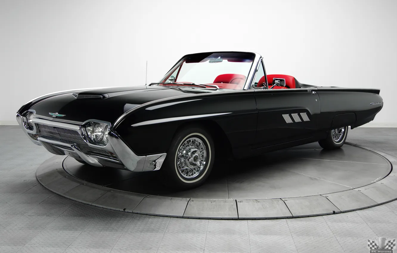 Фото обои Ford, Convertible, 1963, Классическое авто, Black roadster, 428 V8, Thunderbird