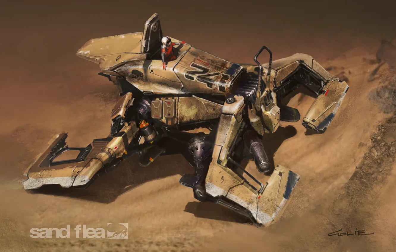 Фото обои песок, пустыня, пилот, аппарат, sandFlea