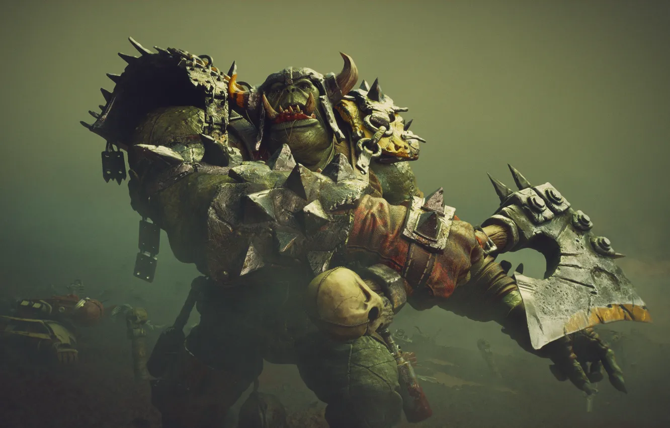 Фото обои Orc, Warhammer 40k, Armor, Axe, Warriors of Chaos
