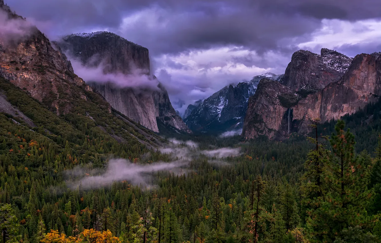 Фото обои облака, деревья, пейзаж, горы, природа, Калифорния, дымка, USA