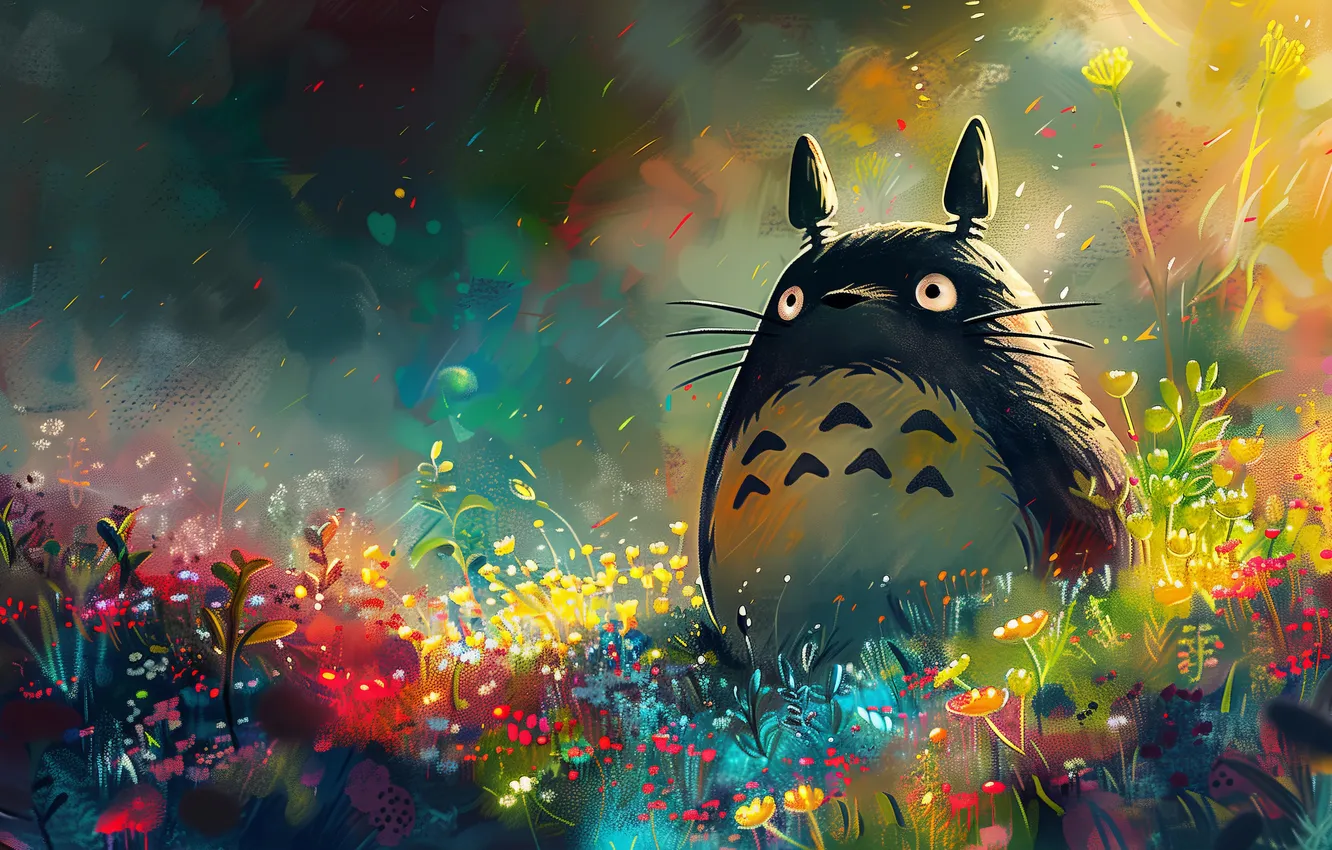 Фото обои colorful, Totoro, illustration, Studio Ghibli, AI art