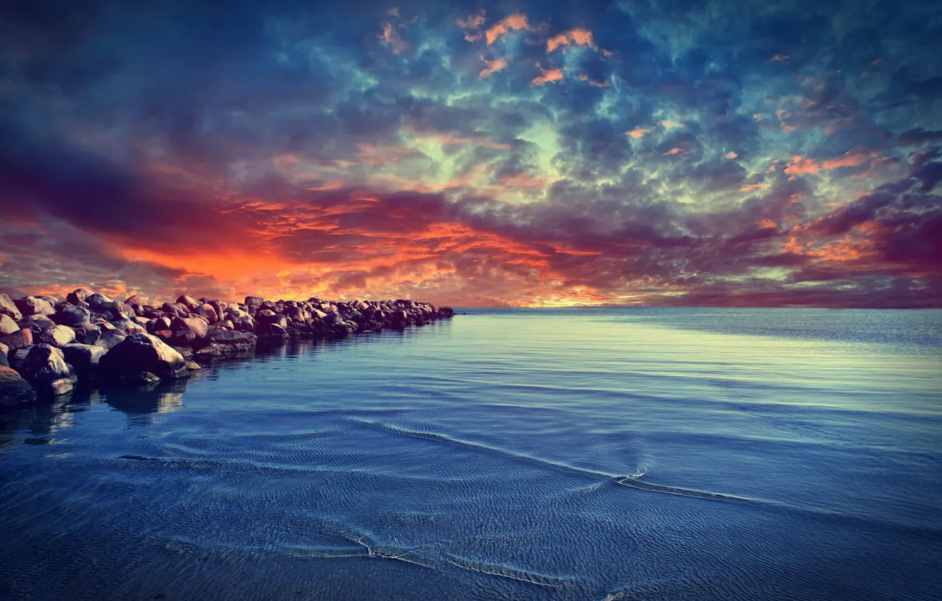 Фото обои море, небо, вода, камни, Baltic Sea, балтийское море