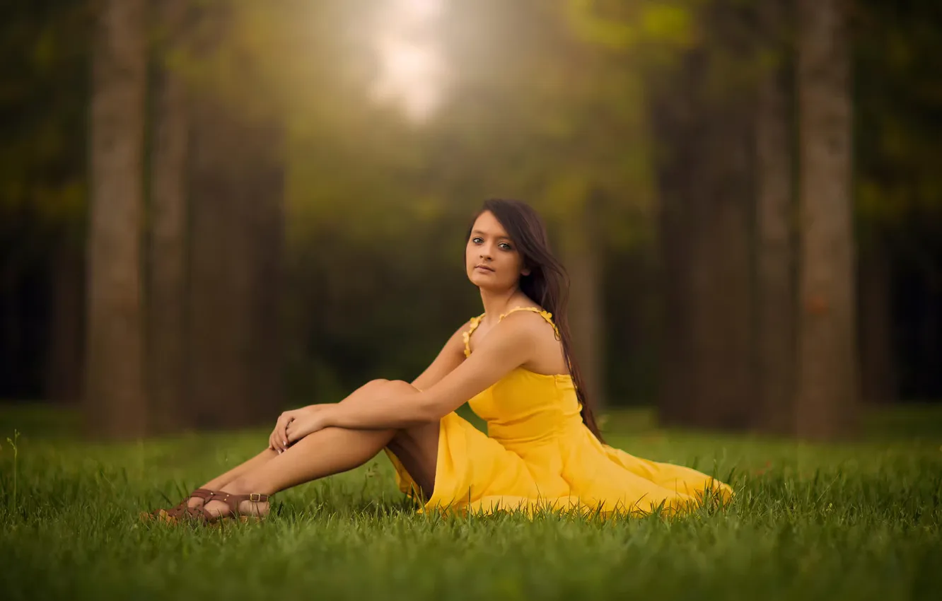 Фото обои портрет, платье, в жёлтом, боке