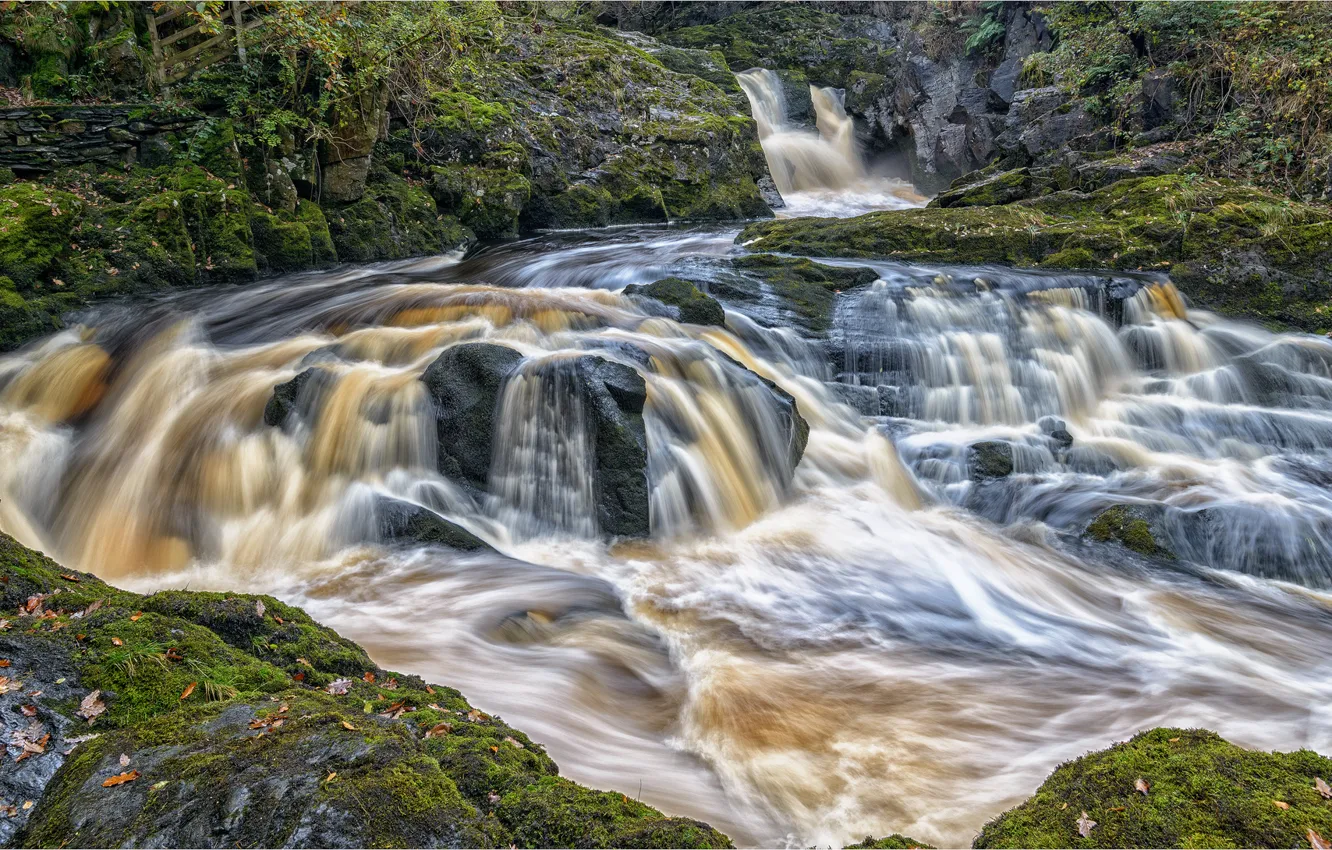 Фото обои камни, Англия, каскад, England, Северный Йоркшир, North Yorkshire, Ingleton Waterfalls Trail, Ingleton