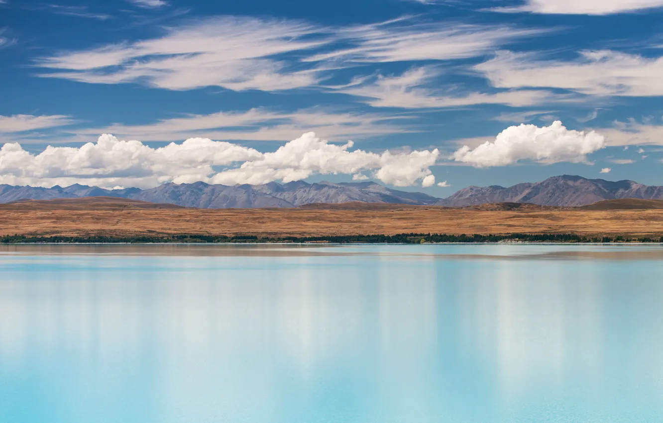 Фото обои облака, горы, синий, Озеро, Новая Зеландия, New Zealand, blue, mountains
