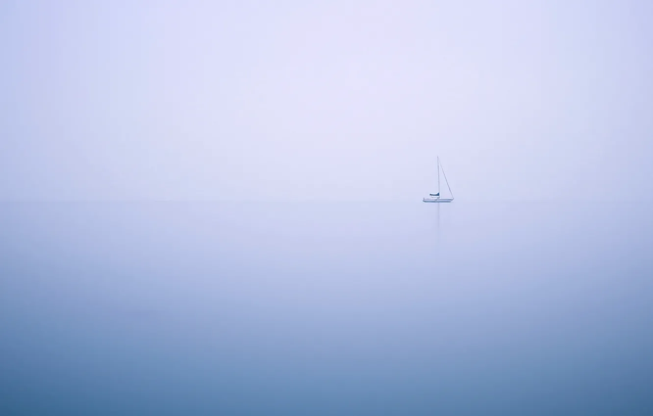 Фото обои море, туман, лодка